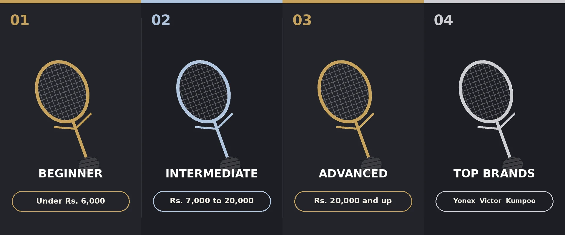 Badminton racket price tiers in Pakistan beginner intermediate advanced and top brands